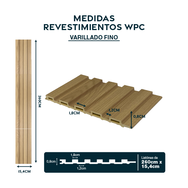Revestimientos Pintecord WPC Varillado fino 0.15 X2.6M