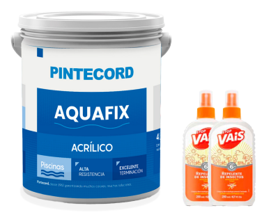 COMBO ONLINE - Aquafix Piscinas Acrilico 10LTS + 2  Algabo Repelente Spray Vais 200ML